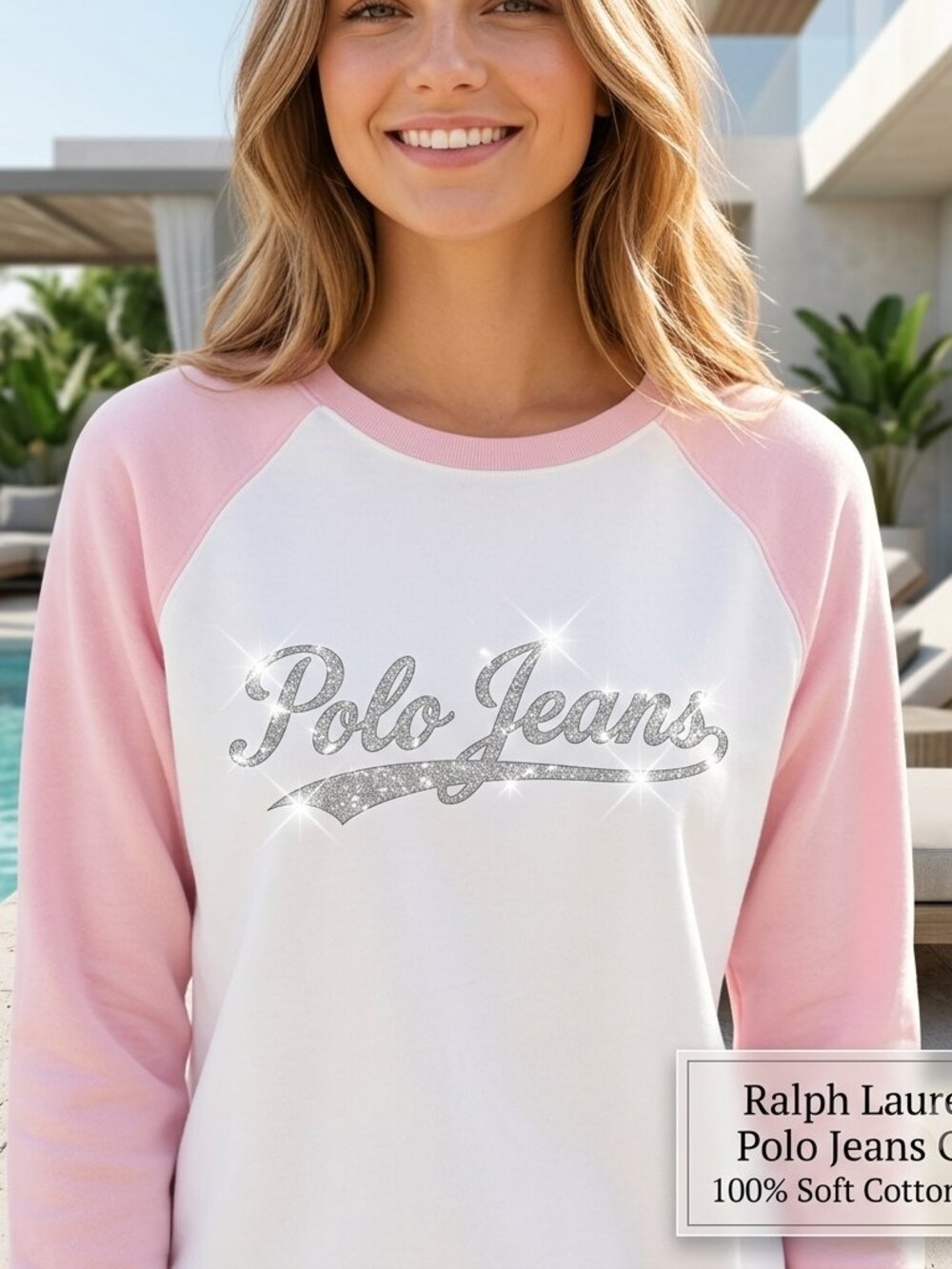 NWOT Polo Ralph Lauren Girl XL Logo Sweatshirt L/S Pink/Wht 100% Cotton Designer